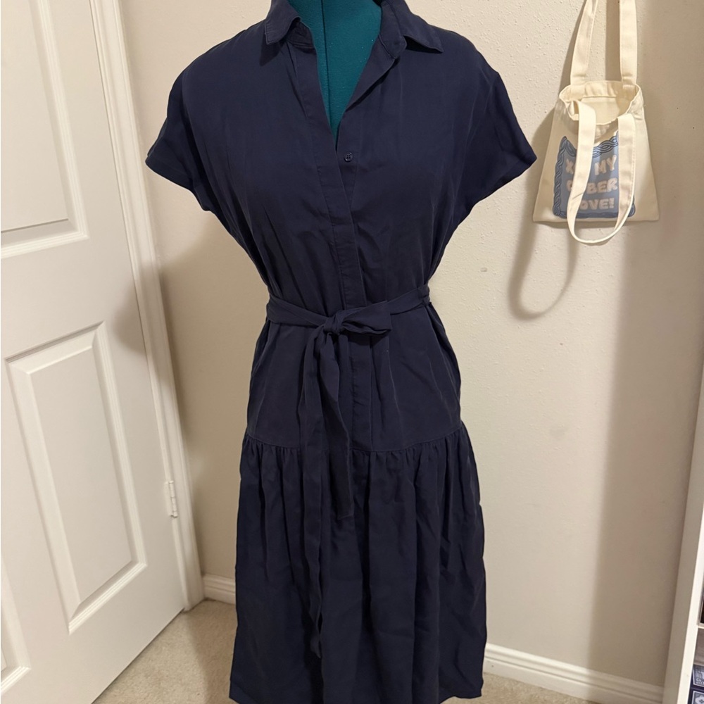 Daniel Cremieux Navy Belted Midi Dress